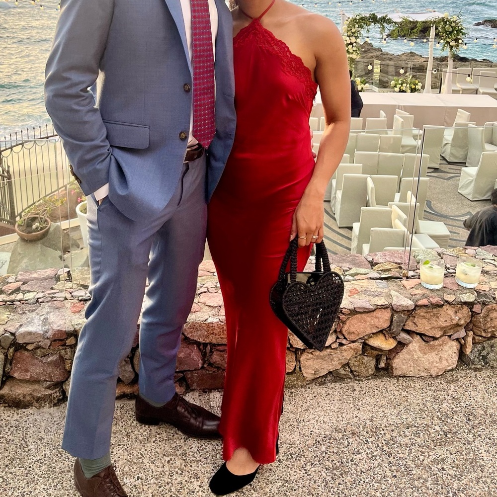 Red silk reformation dress